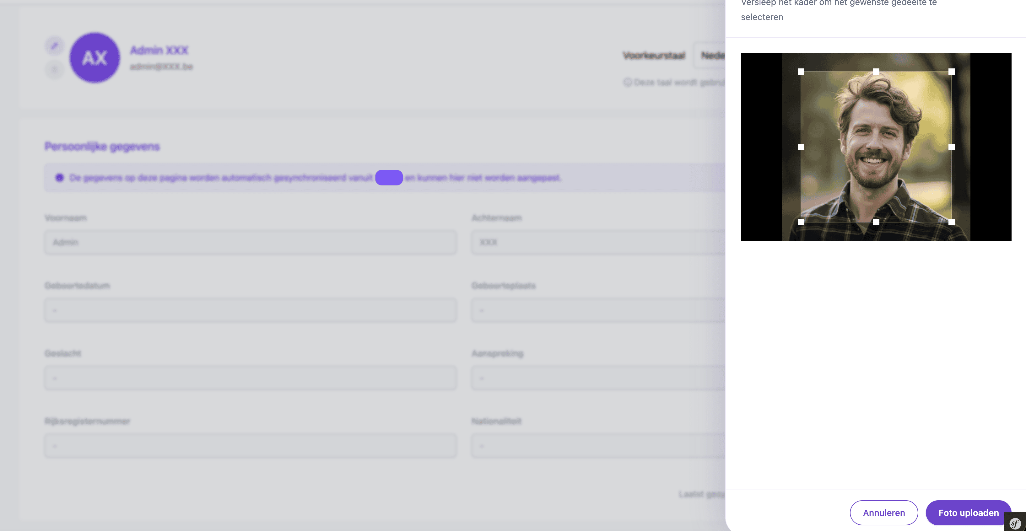 Avatar upload met cropfunctie