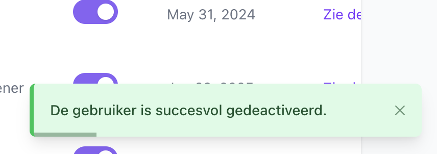 Succesmelding rechtsonder in het scherm