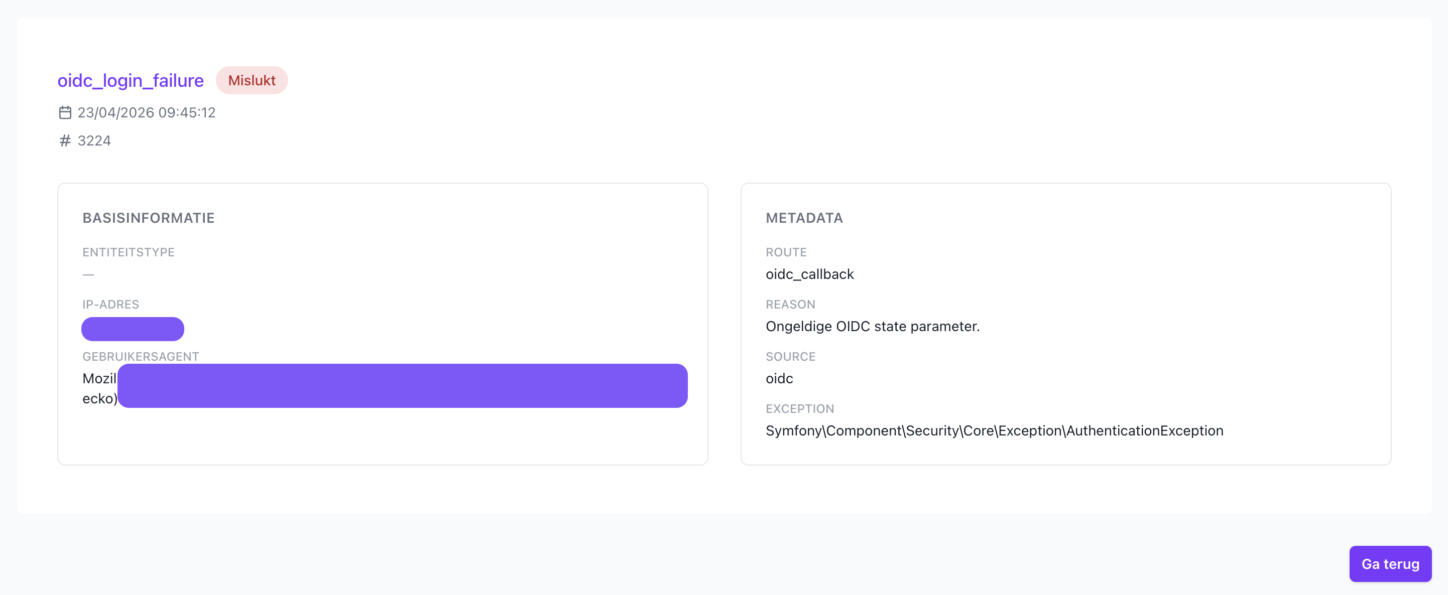 Detailpagina van een actionlog-entry